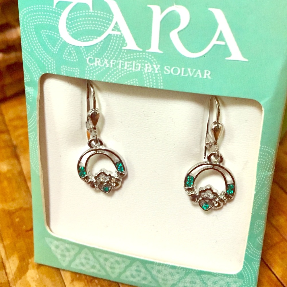 Solvar Lucky Crystal Claddagh Drop Earrings